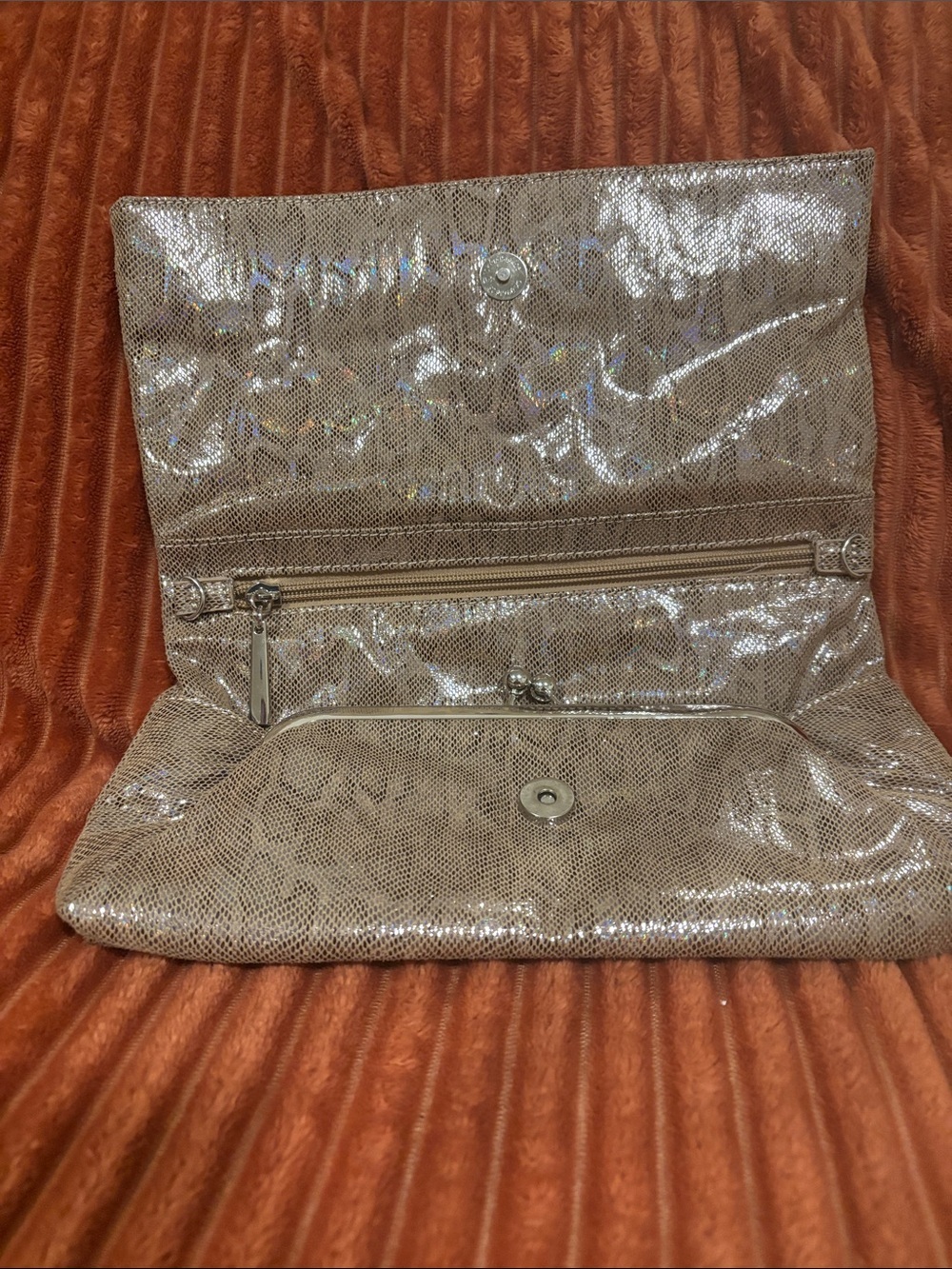 #charningcharlieMetallic Taupe Clutch Bag - Stylish Evening Fold-Over